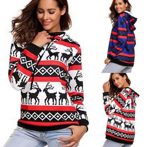 

autumn new xmas womens casual hoodie christmas pullover tee loose printed jumper fashion sweatshirts, Black