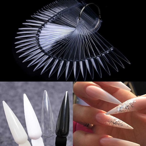 

nails false transparent fake finger nails fan style board display round practice for gel polish showing nail art tool, Red;gold