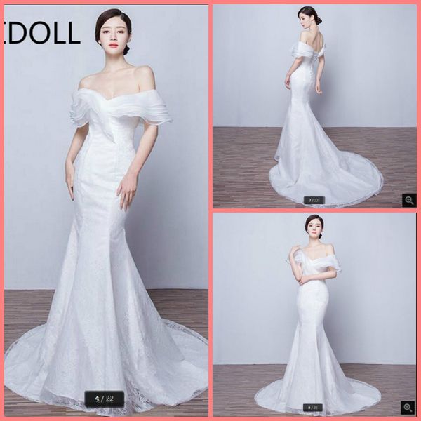 

2019 white lace mermaid stylish wedding dress short sleeve ruffled court train v neckline wedding gowns selling bride