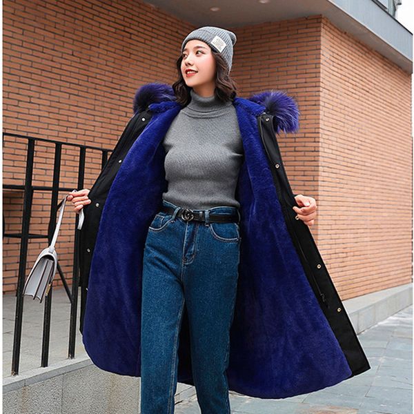 

winter warm thick parka reversible colour duck down large size long section female overcoat artificial fur collar down jacket, Black