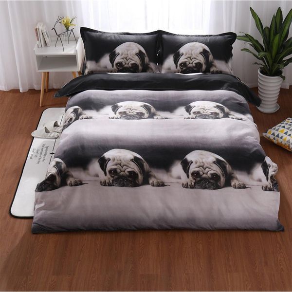 

3pcs/set 3d cute animal dog pug print bedclothes delicate soft bedding set