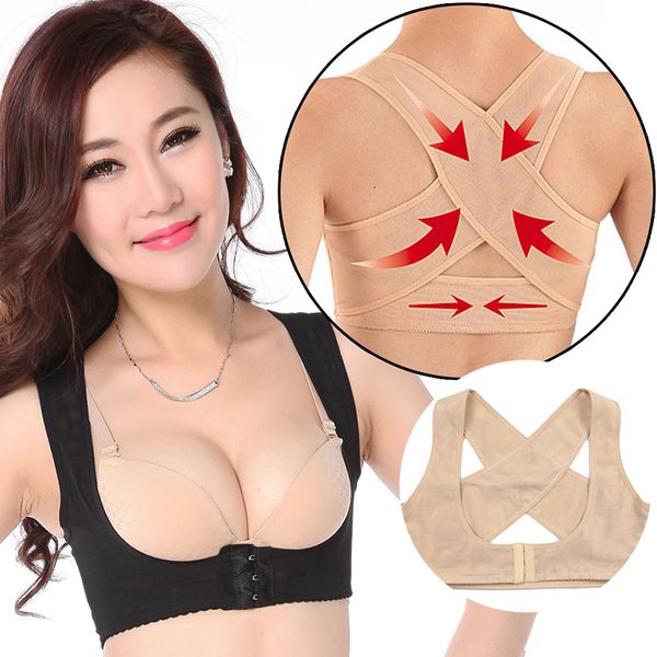 

modeling strap adjustable women breast & back support belt chest correction posture bra corrective underwear corset shapers, Black;white