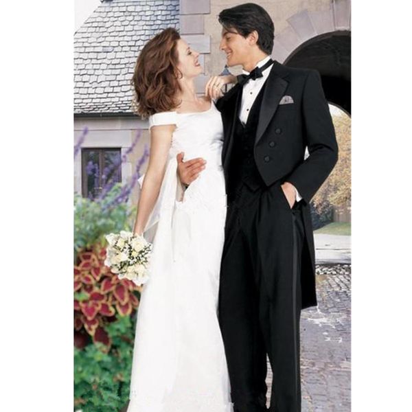 

высокое качество черный новый ласточкин хвост красивый тонкий жених жених выпускного вечера мужской костюм (куртка + брюки + жилет+галстук-б, White;black