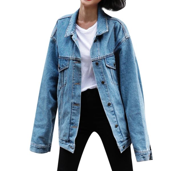 

womail denim coats women 2019 new fashion woman loose long sleeve retro denim coats women plus size, Black;brown