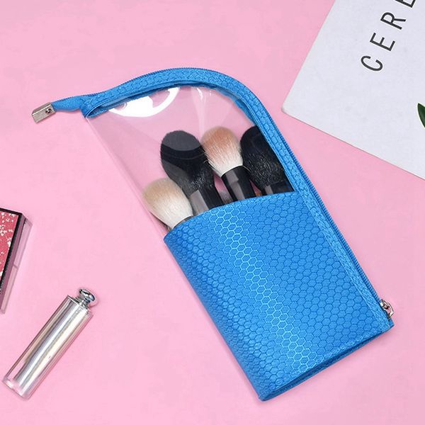 

half transparent cosmetic brush holder makeup bag pouch travel organizer with zipper portable fashion waterproof multifunction