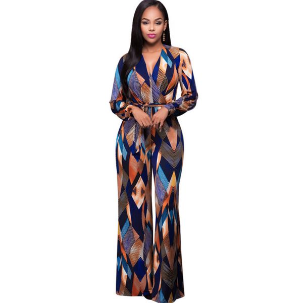 

2019 elegant fashion women floral print loose jumpsuit long sleeve v-neck playsuit long pant wide leg overalls party rompers, Black;white