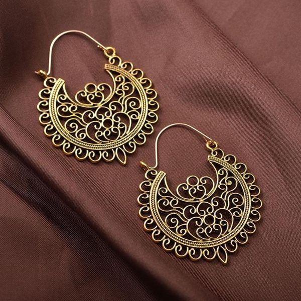

new retro bohemia women carved flower dangle hollowed drop hanging earrings fashion jewelry gift aretes de mujer, Silver