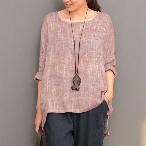 

womens women blouse linen irregular split cotton hem blouse long sleeve round neck solid shirt women autumn casual blusas, White