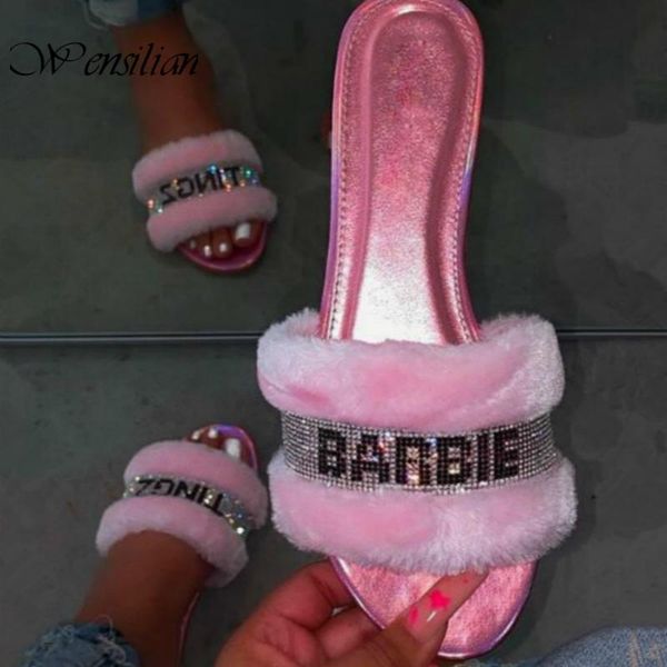 

модные домашние тапочки женские меховые горки детские розовые шлепанцы яркие алмазные крытые туфли тапочки для волос для женщин zapatos de m, Black