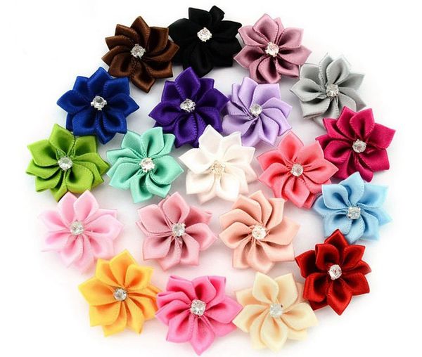 

50pcs / серия handmade атласная цветок без зажима ткани цветок с rhinestone ободки аппликациями одежды аксессуары a206, Slivery;white
