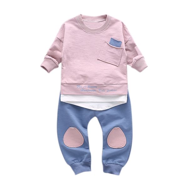 

autumn children clothing set cotton kids outfits 2 pcs child suit clothes pink 90, White