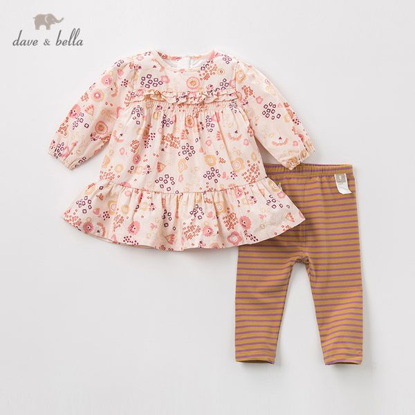 

dave bella autumn baby girls fashion floral ruched striped clothing sets kids cute long sleeve sets children 2 pcs suit t200414, White