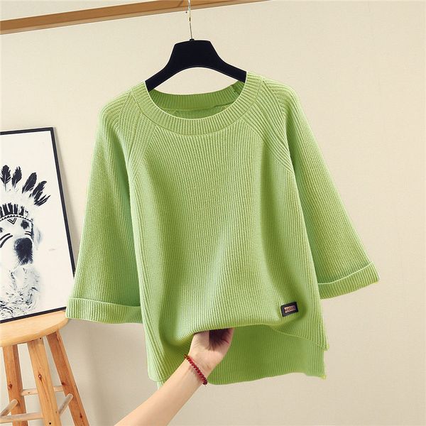 

fashionable simple loose sweater women three-quarter sleeves without decoration flared sleeve knitted sweater female spring 2020, White;black