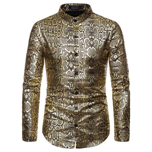 

2019 men shirt fashion standing collar long sleeve clothing streetwear social stamping printed plus size shirt male casual, White;black