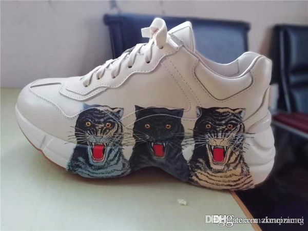 

rhyton new leather men's tiger printed leather sports shoes sneaker trainers with original box, Blue;gray