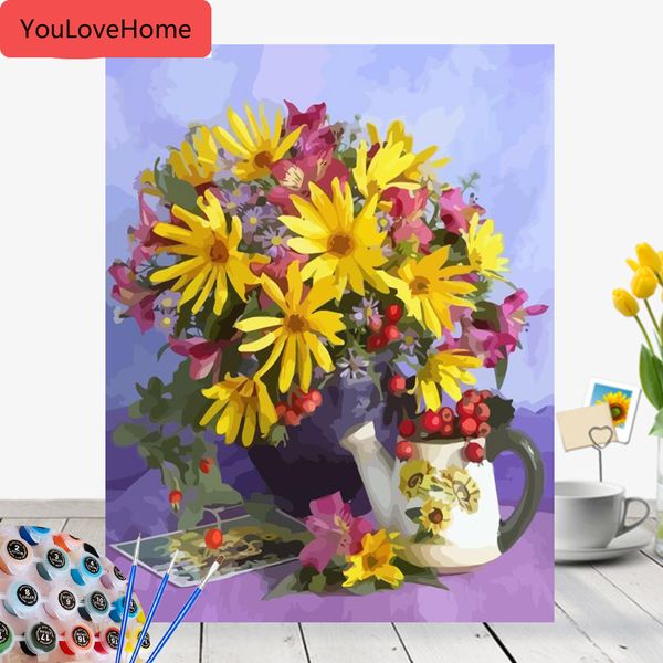

картина маслом по номерам цветы на холсте расписанную искусство подарок diy картина комплекты домашнего декора окраски по номерам