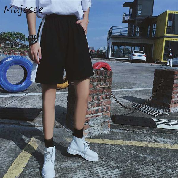 

harajuku bf korean style couple shorts high waist school students women causal loose womens trendy solid color pockets daily, White;black