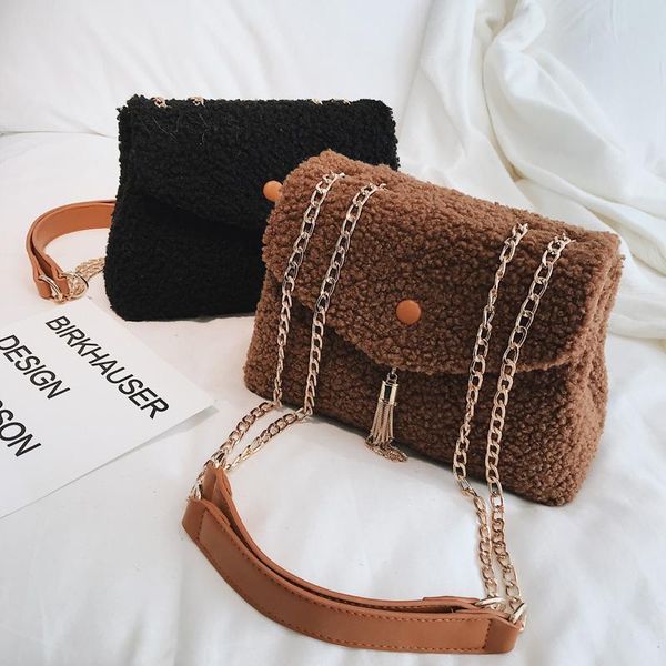 

lamb cashmere bag female new fashion personality chain casual wild shoulder messenger bag