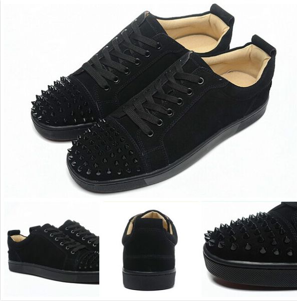 

high studded spikes casual flats red bottom luxury shoes 2017 new for mens and women party designer sneakers lovers genuine leather, Black