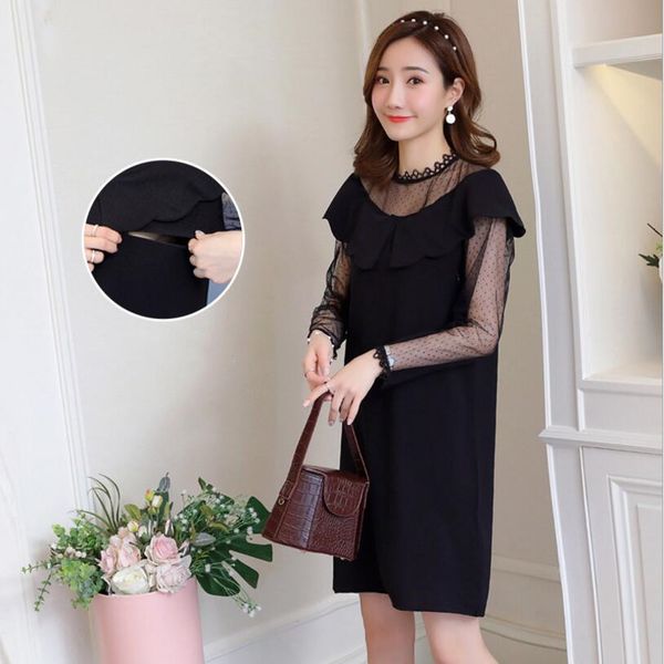 

autmn women nursing dress lady maternity breastfeed lace long sleeve dresses, White