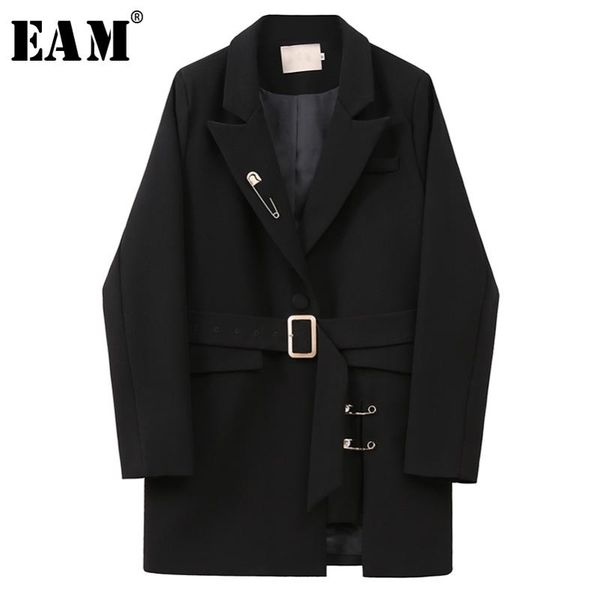 

eam] women black irregular split big size blazer new lapel long sleeve loose fit jacket fashion tide spring autumn 2020 1x172, White;black