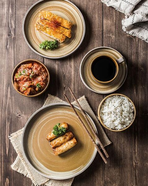 Japonês Faqueiro áspero Steak cerâmica Prato, Pequeno Almoço Plate, Rice Bowl