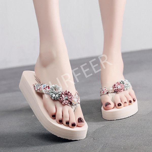 

women's summer non-slip beach flip flops fashion flower wedge sandals women slides seaside slippers ladies home shoes size 30-42, Black