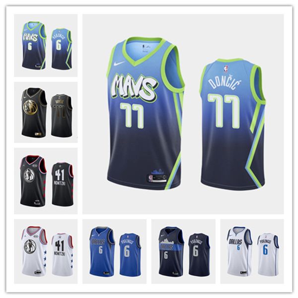 

Даллас Маверикс мужчин Кристап Порзиньгис лука Doncic синий значок города НБА баскетбол Джерси