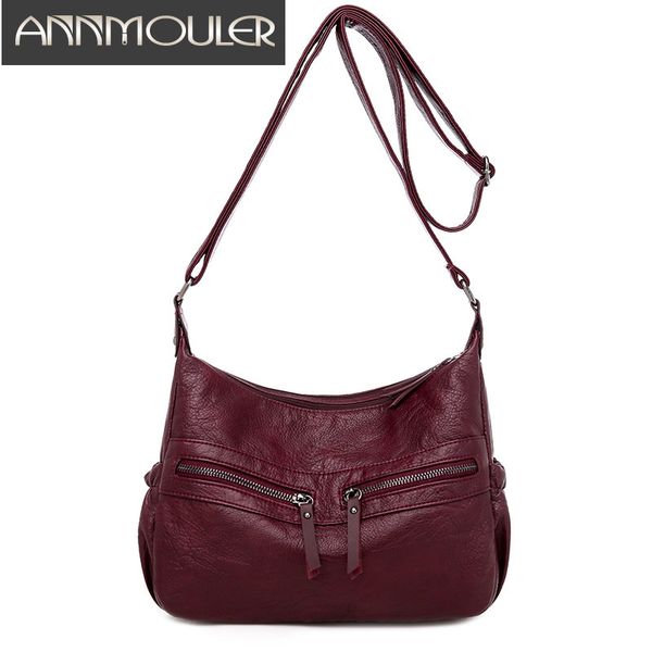 

women fashion bag pu leather shoulder bag crossbody for girls pockets messenger soft wine female purse