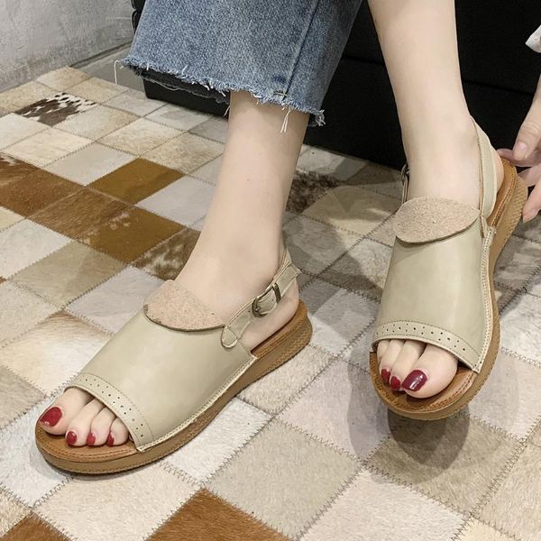 

2020 leather sandals for women white low heels shoes summer women sandals flat shoes flat #, Black