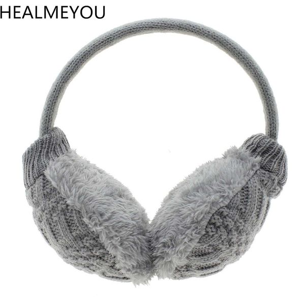 

new style winter earmuffs women warm ear cover knitted plush earwarmers, Blue;gray