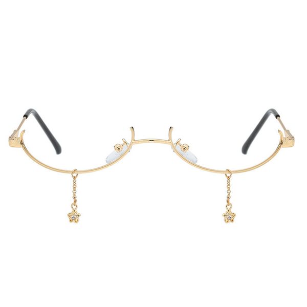 

luxury no lens eyeglasses retro half glasses frame chain women brand designer metal diamond frame glasses eyewear decor, Silver