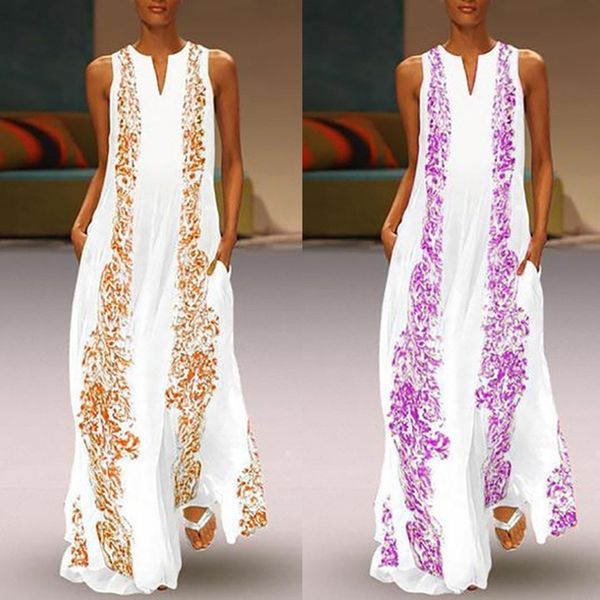 

women vintage bohemian summer maxi dress print floral sleeveless o-neck straps long dress casual praty dresses beach dresses new, Black;gray