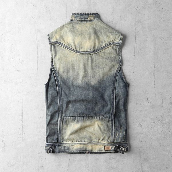 

spring summer sleeveless denim coat vest men vintage work zipper jacket street style stand collar slim cowboy biker vest 3xl, Black;white