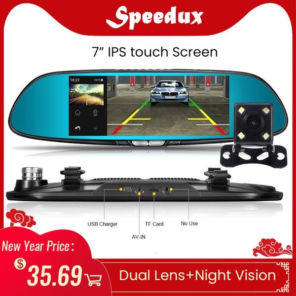 

7.0 inch touch screen car dvr camera car video mirror rearview camera dual lens recorder g-sensor dash cam fhd 1080p registrator