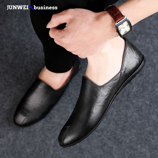 

genuine leather men slip on moccasins fashion loafers mens flats driving outdoor male brand shoes size 38-46 4 fashi s, Black