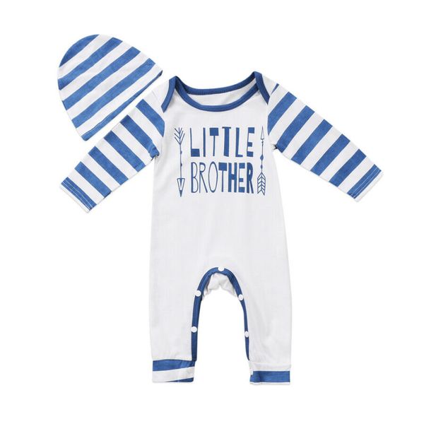

2pcs boys little brother romper jumpsuit hat clothes outfits set 0-24m, White