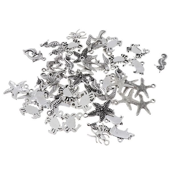 

50pcs mixed style silver tibetan sea animal charms pendants finding beads, Black