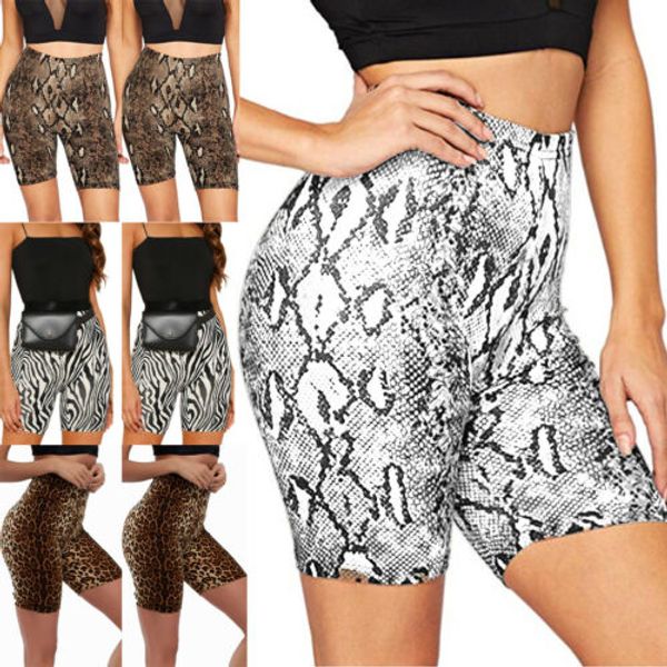 

2019 white snake print shorts women summer casual bodycon shorts spandex push up women's clothing high waist, White;red