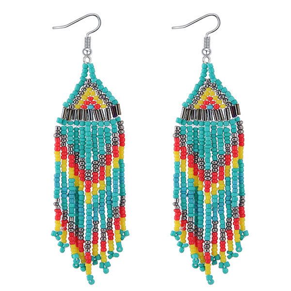 

2019 new ethnic jewelry boho chic tassel drop earrings women bohemian long tassels seed bead handmade fringe fashion gifts, Silver