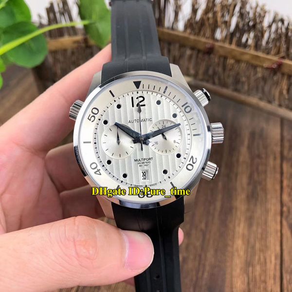 

new 44mm multifort gent diving watch m005.914.17.030.00 white dial miyota quartz chronograph mens watches steel case rubber strap watches, Slivery;brown