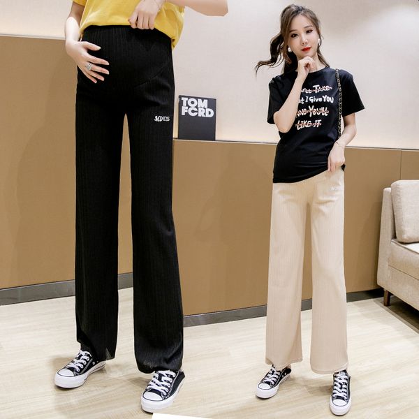 

061# maternity pants summer letter printing support abdomen elastic waist belly support pants, White