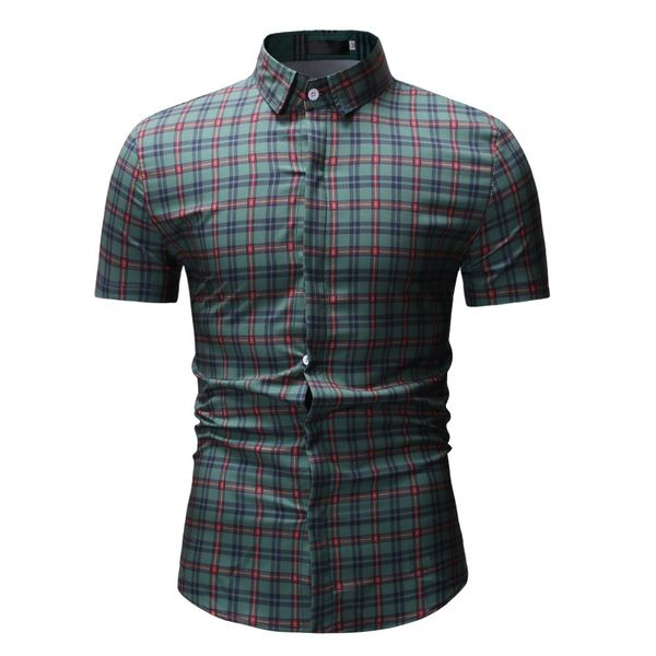 

2019 new arrival brand men's shirt summer casual plaid shirt short sleeves turn-down collar business programmer men shirts, White;black