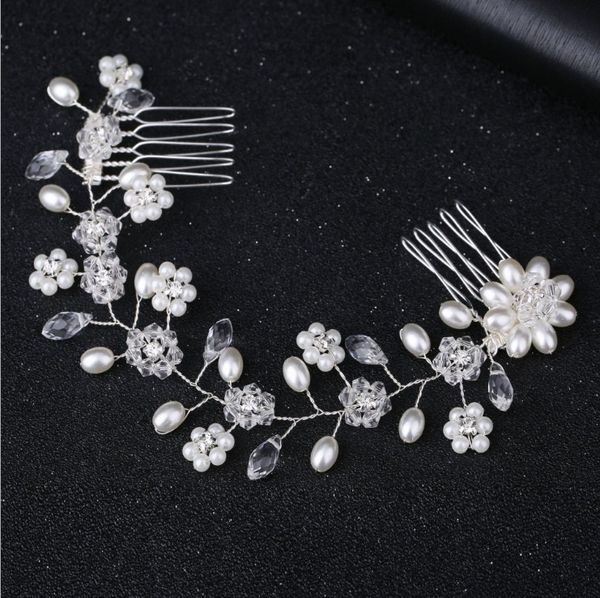 

rhinestone crystal headbands comb wedding hair accessories bridal pearl headband pearl hair band handmade bridal head jewelry, Golden;white