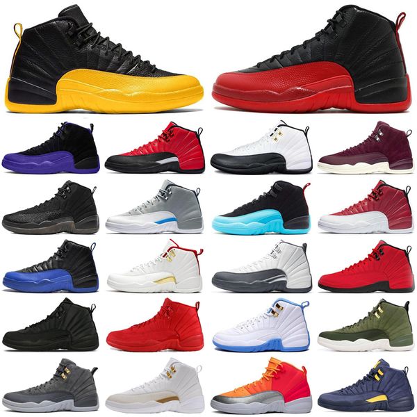 

jumpman 12 12s dark grey men basketball shoes reverse taxi game royal university blue bulls mens trainers sports sneakers size 7-13
