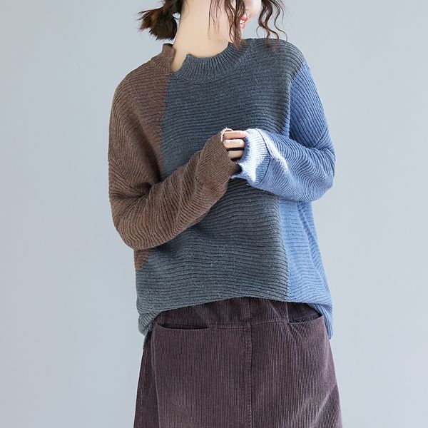 

autumn winter women 2019 new fashion warm o neck contrast color splicing casual knitted pullover sweaters cc912, White;black