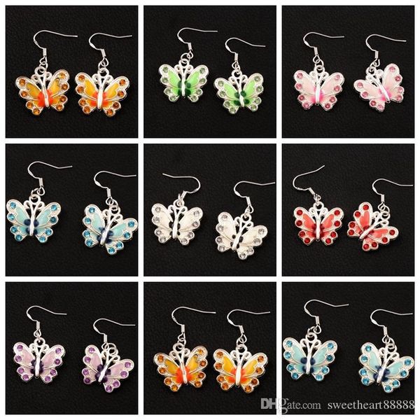 

эмаль rhinestone бабочка серьги 925 silver fish ear hook 21pairs много 7цветов люстра ювелирные изделия e1559 22x37mm