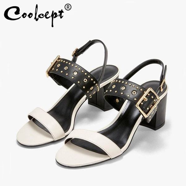 

coolcept 2020 сандалии женщин высокие каблуки моды пряжки металла заклепки летняя обувь женская обувь горком обувь размер 35-40, Black