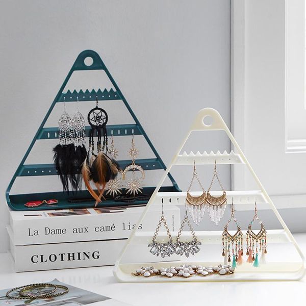 

new earrings ear studs necklace display storage rack jewelry box triangle hanging stand organizer hold organizers jewelry shelf, Pink;blue