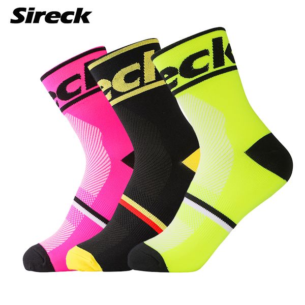 

sireck cycling socks high elasticity breathable men women sport socks 3 colors running marathon football bike bicycle, Black